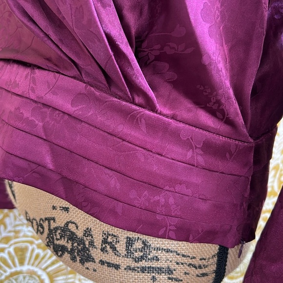 NWT Ronny Kobo Monet Satin Floral Long Sleeve Draped Blouse Top in Purple Sz XL - Picture 7 of 12